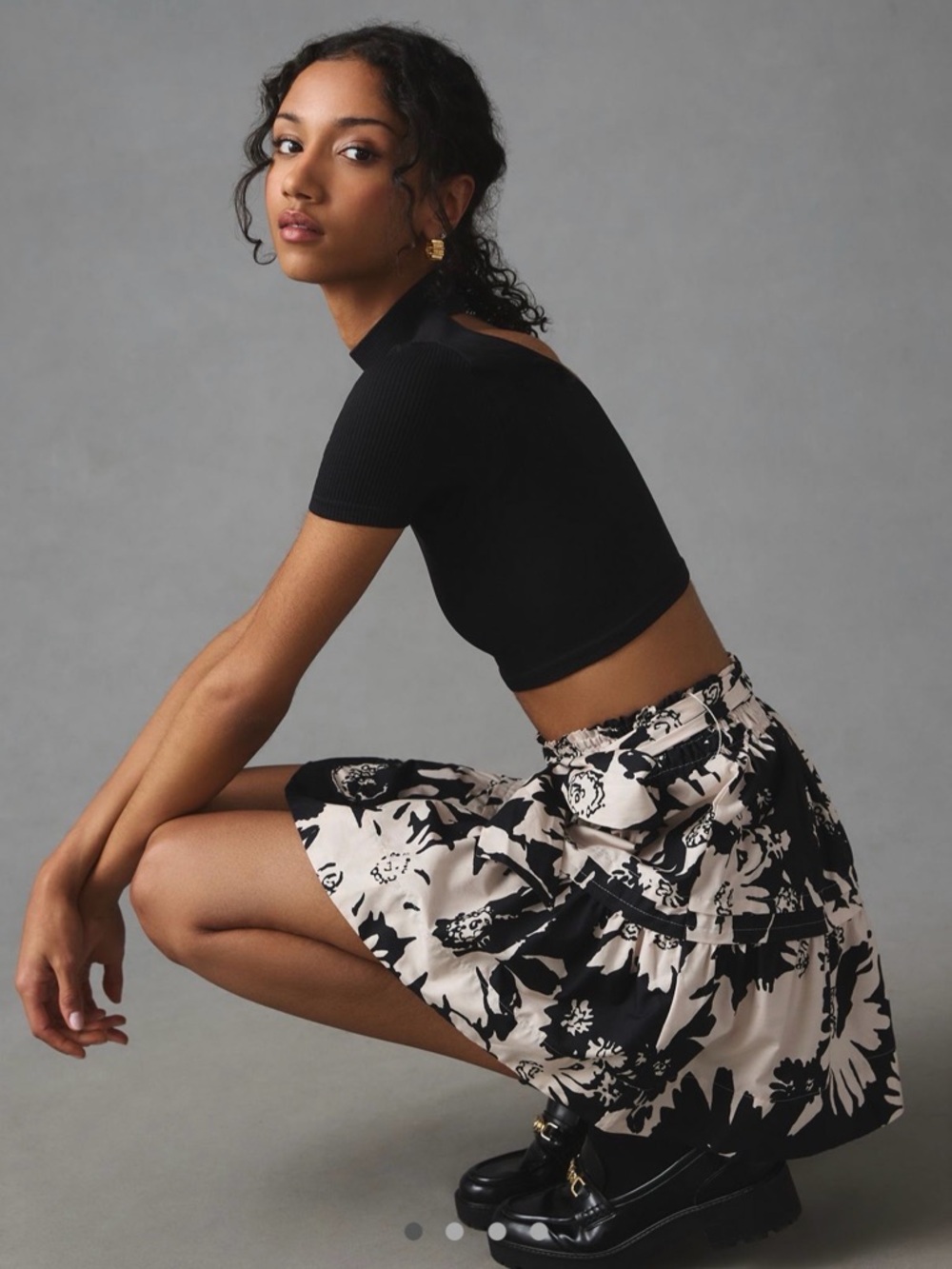 NWOT Maeve Somerset Black & Cream Floral Tiered Mini Skirt small